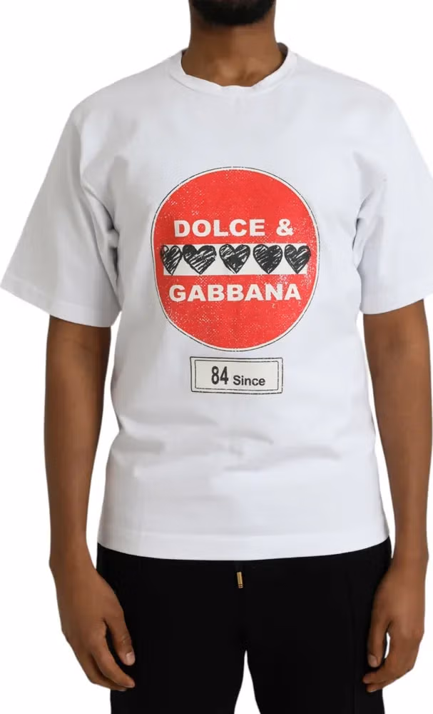 Dolce & Gabbana White Amor Heart Cotton Crewneck Short Sleeve T-shirt