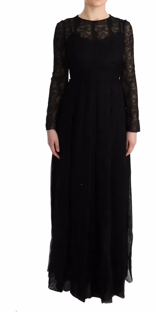 Dolce & Gabbana Black Floral Lace Sheath Silk Dress