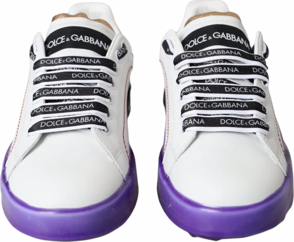 Dolce & Gabbana White Leather Portofino Low Top Sneakers Shoes