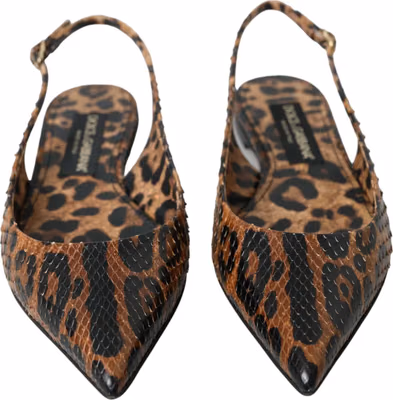 Brown Leopard Exotic Skin Slingback Shoes