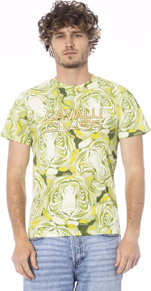 Cavalli Class Green Cotton Men T-Shirt