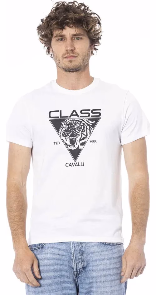 Cavalli Class White Cotton Men T-Shirt