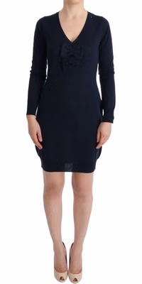 Blue Wool Long Sleeve Shift Dress