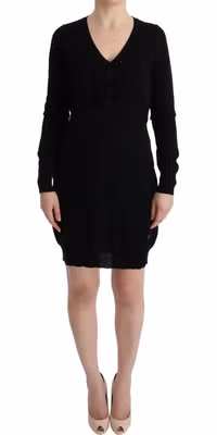 Black Wool Long Sleeve Shift Dress