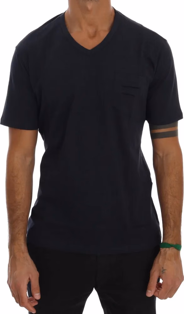 Daniele Alessandrini Blue Cotton V-neck T-Shirt