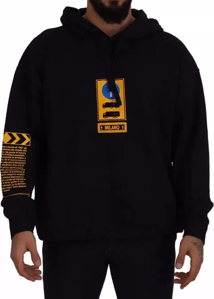 Dolce & Gabbana Black Cotton Logo Hooded Sweatshirt Sweater