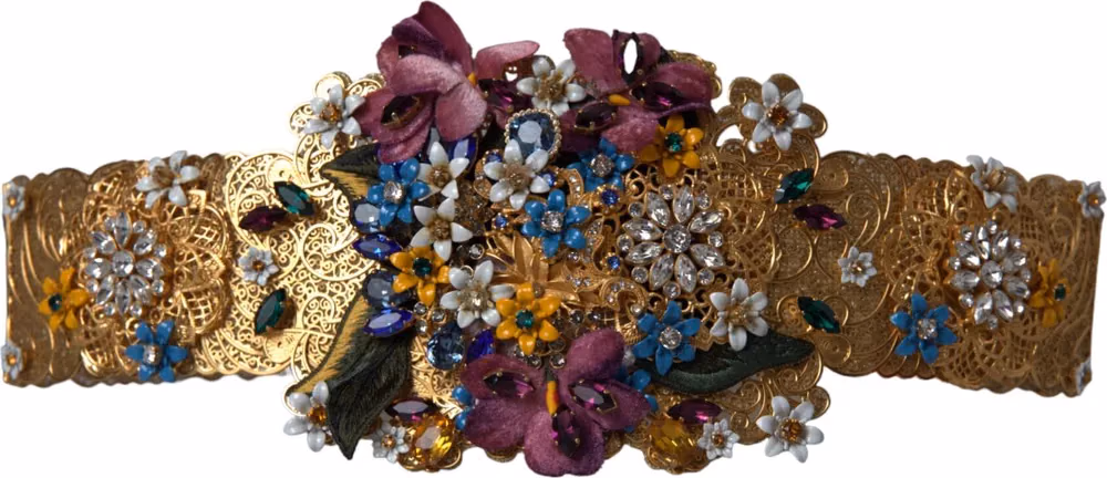 Dolce & Gabbana Multicolor Embellished Floral Crystal Wide Waist Belt