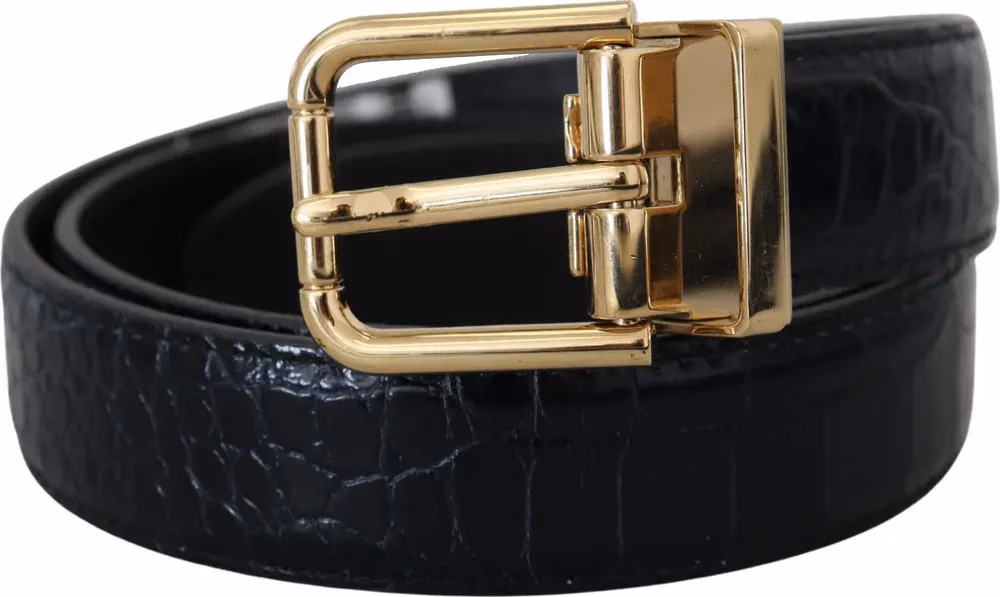 Dolce & Gabbana Blue Exotic Leather Gold Metal Buckle Belt