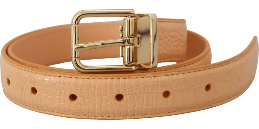 Dolce & Gabbana Beige Exotic Leather Gold Metal Buckle Belt