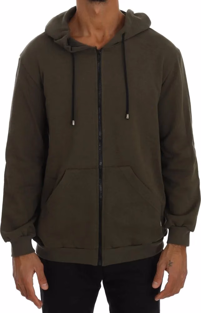 Daniele Alessandrini Green Full Zipper Hodded Cotton Sweater