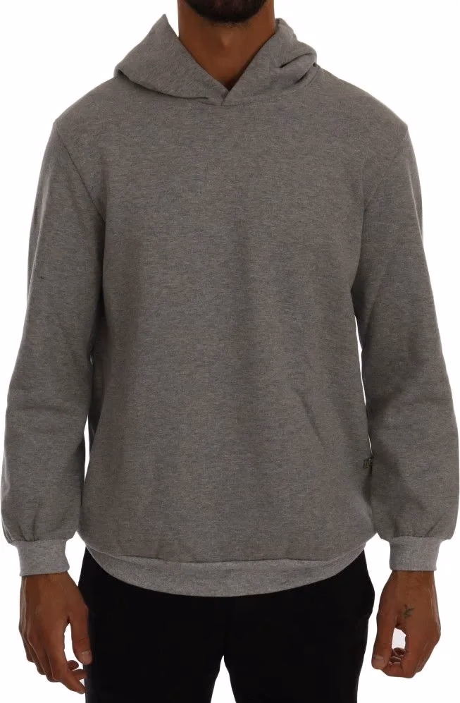 Daniele Alessandrini Gray Pullover Hodded Cotton Sweater