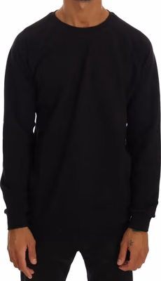Black Crewneck Cotton Pullover Sweater