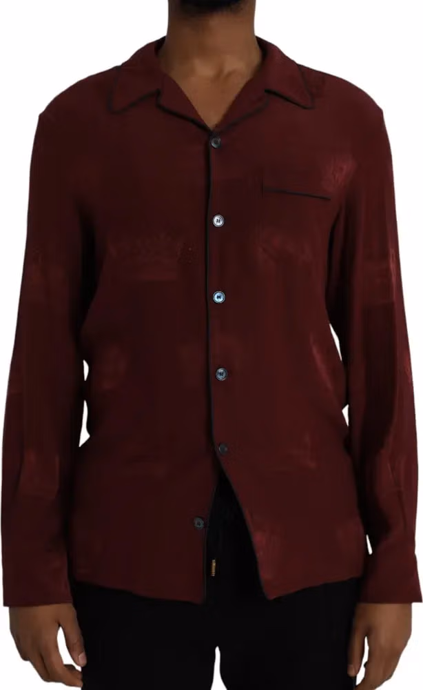 Dolce & Gabbana Maroon Crown Jacquard Silk Long Sleeve Shirt