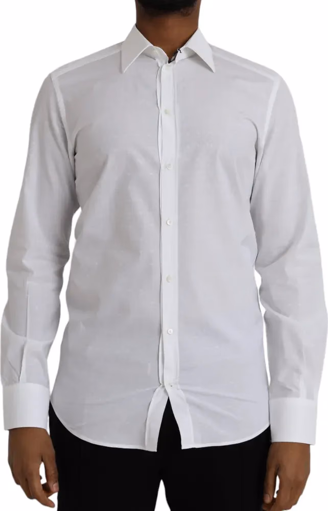 Dolce & Gabbana White Logo Cotton Men Dress GOLD Shirt