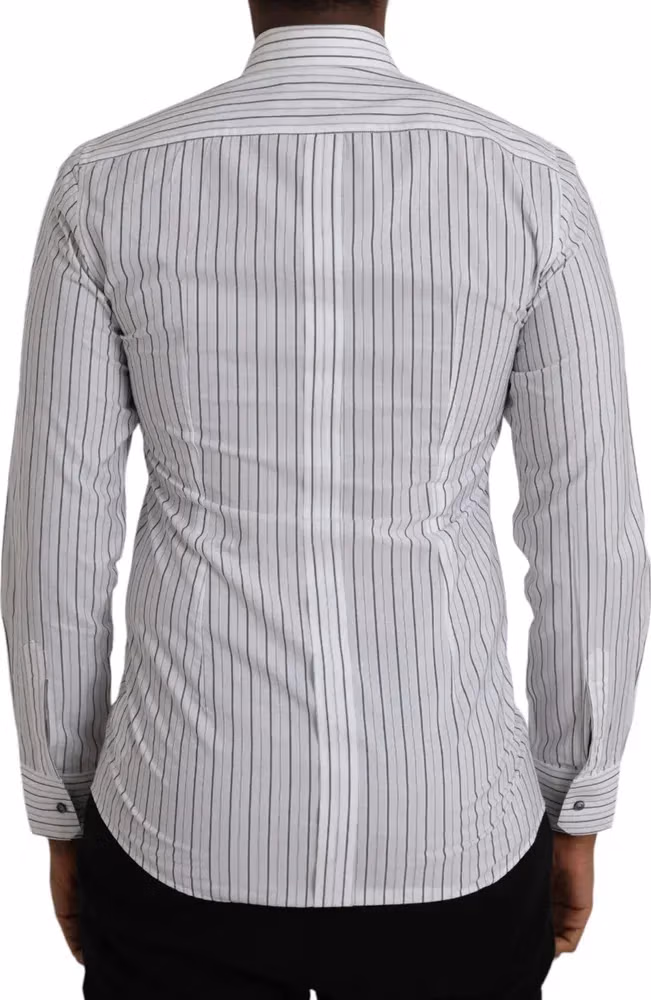 Dolce & Gabbana Black White Striped Formal Dress GOLD Shirt