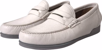 White Gray Leather Slip Mocassin Shoes Loafer