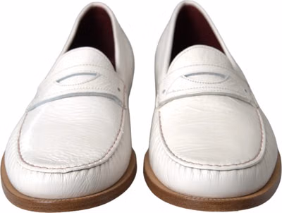 White Leather Slip On Mocassin Loafers Shoes