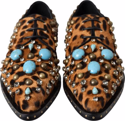 Brown Leopard Hair Crystal Dress Broque Shoes