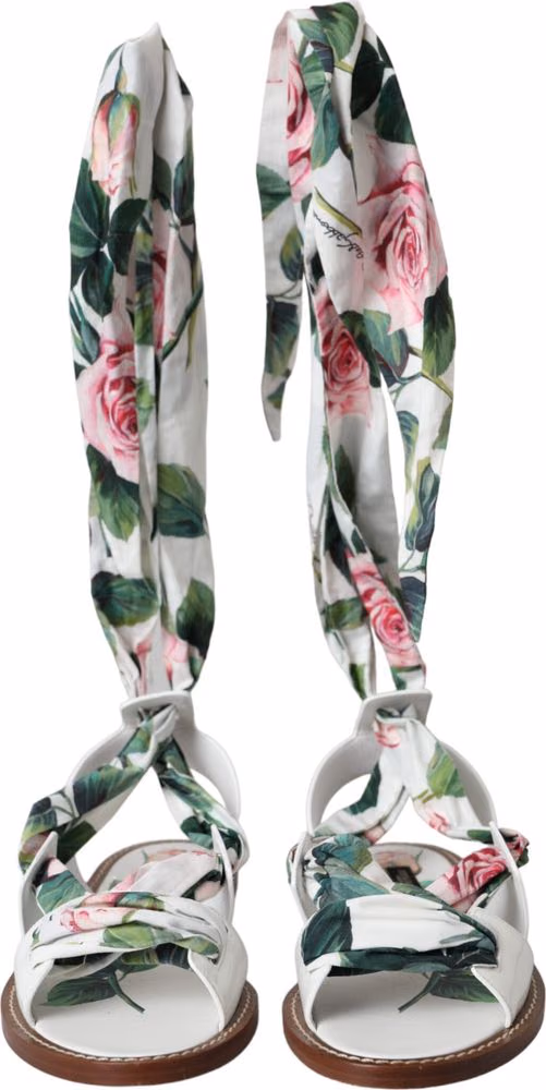 Dolce & Gabbana Multicolor Floral Print Ankle Wrap Sandals Shoes