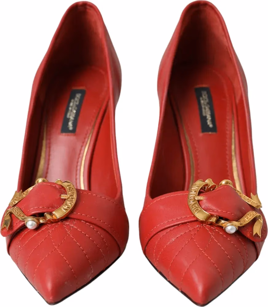 Dolce & Gabbana Red Devotion Leather Heels Pumps Shoes