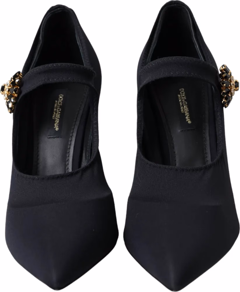 Dolce & Gabbana Black Mary Jane Jersey Crystal Pumps Shoes