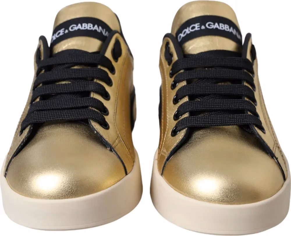 Dolce & Gabbana Gold Portofino Calf Leather Sneakers Women Shoes