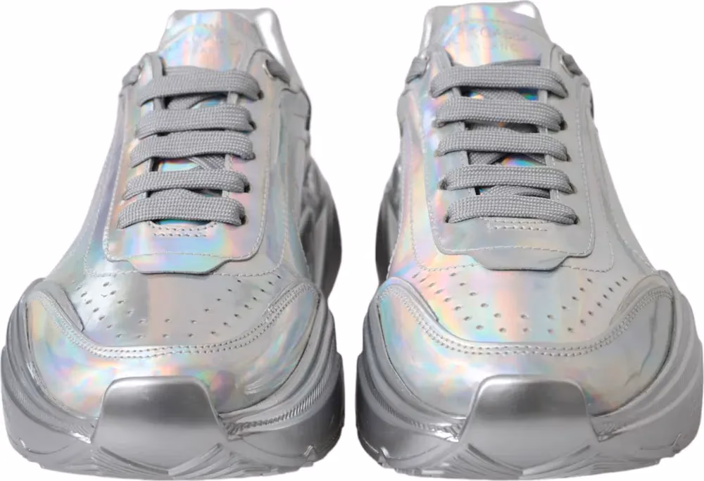 Dolce & Gabbana Silver Iridescent DAYMASTER Leather Sneakers Shoes