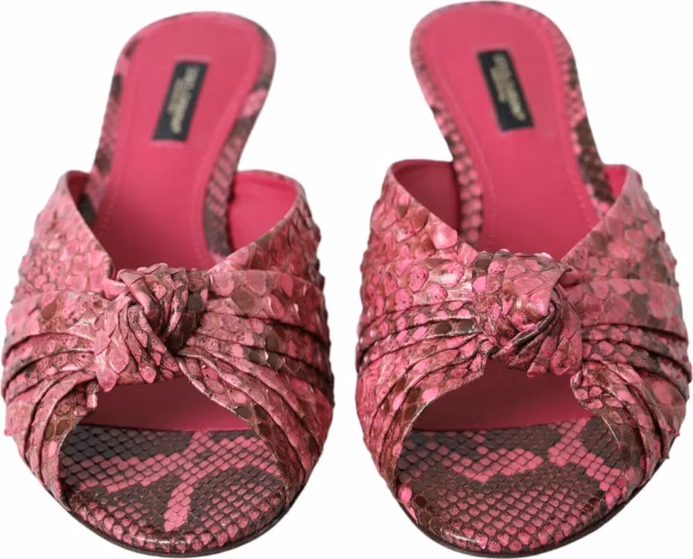 Dolce & Gabbana Pink Exotic Leather Kitten Heels Slides Shoes