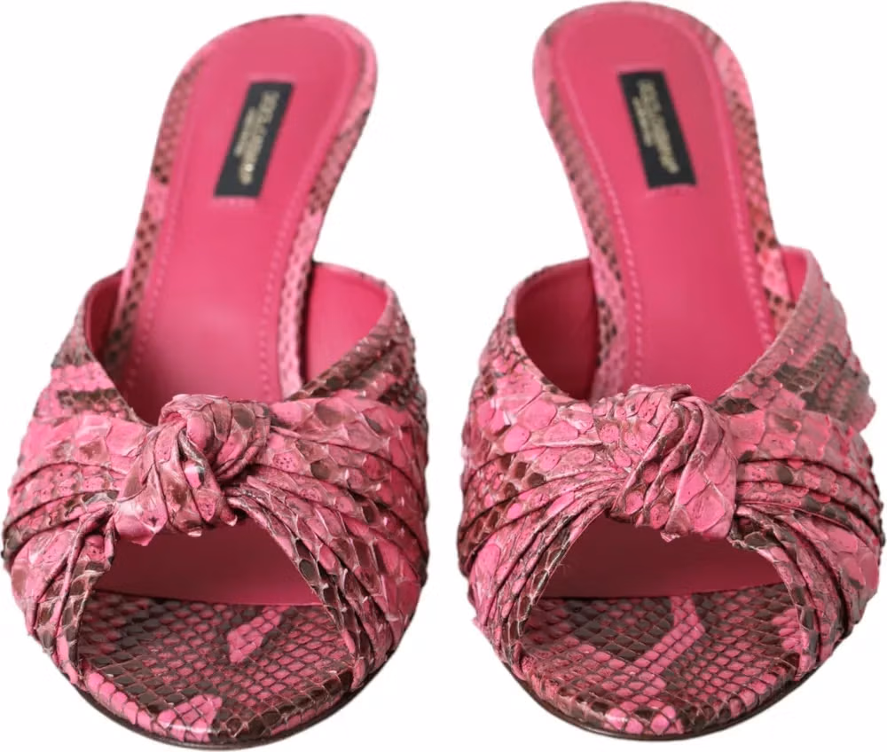 Dolce & Gabbana Pink Exotic Leather Kitten Heels Slides Shoes