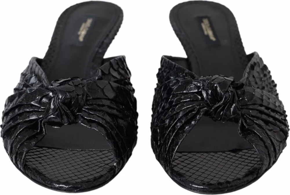 Dolce & Gabbana Black Exotic Leather Heels Slides Shoes