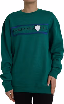 Green Cotton Logo Print Long Sleeves Pullover Sweater