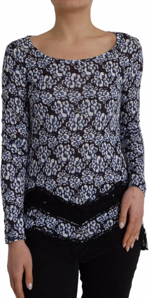Just Cavalli Blue Floral Lace Long Sleeves Top Underwear Blouse