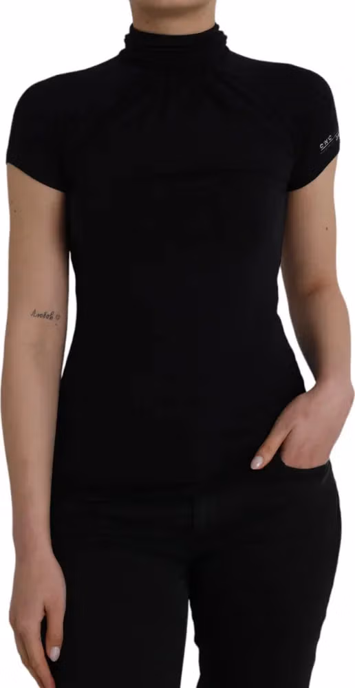 Costume National Black Turtleneck Viscose Short Sleeve Top