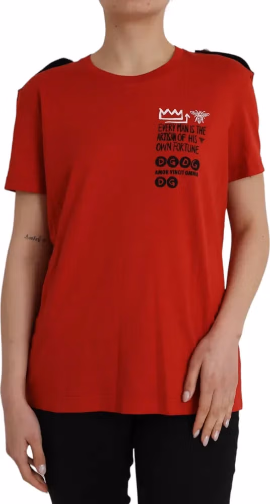 Dolce & Gabbana Red Cotton Graphic Print Crew Neck T-shirt