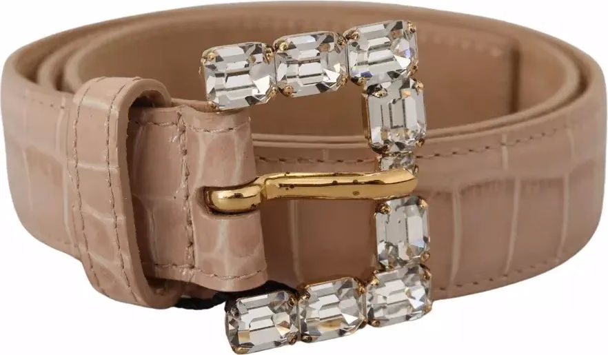Dolce & Gabbana Beige Leather Crystal Buckle Women Belt