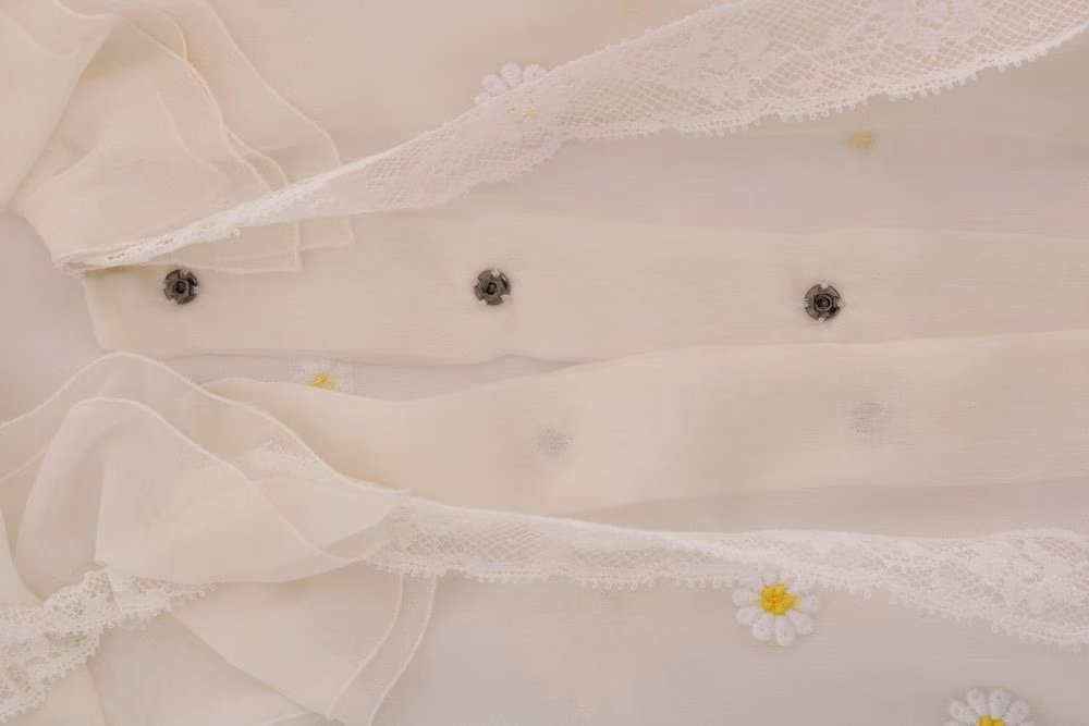 Dolce & Gabbana White Daisy Applique Silk Shirt
