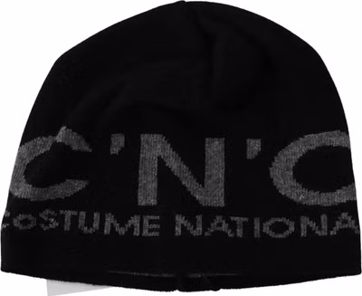 Black Wool Blend Branded Beanie Hat