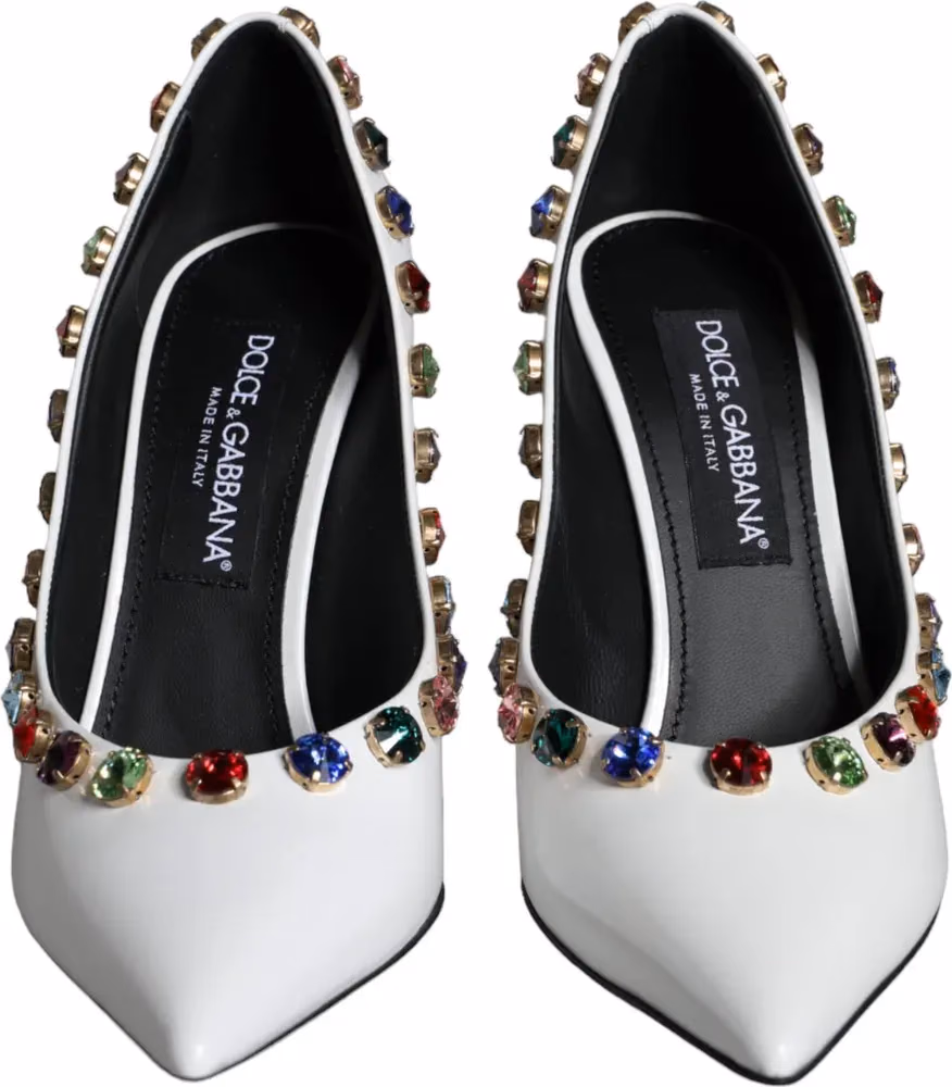 Dolce & Gabbana White Crystal Leather High Heels Pumps Shoes