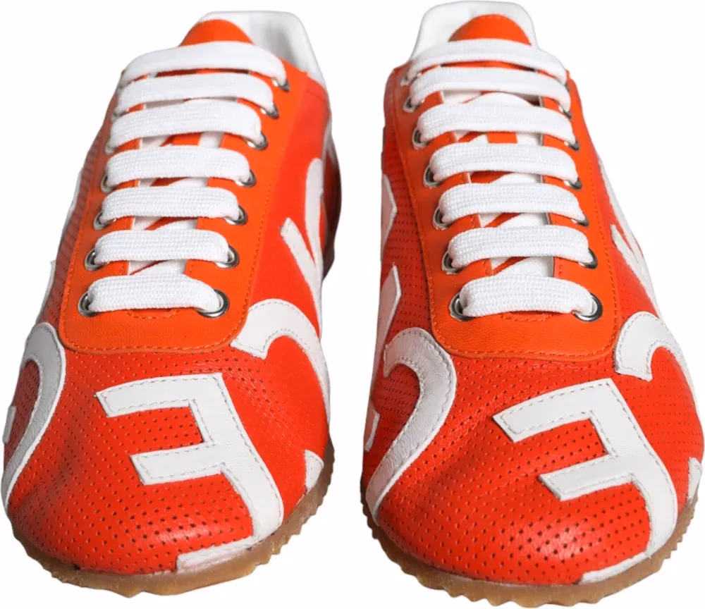 Dolce & Gabbana Red White Leather Logo Casual Sneakers Shoes