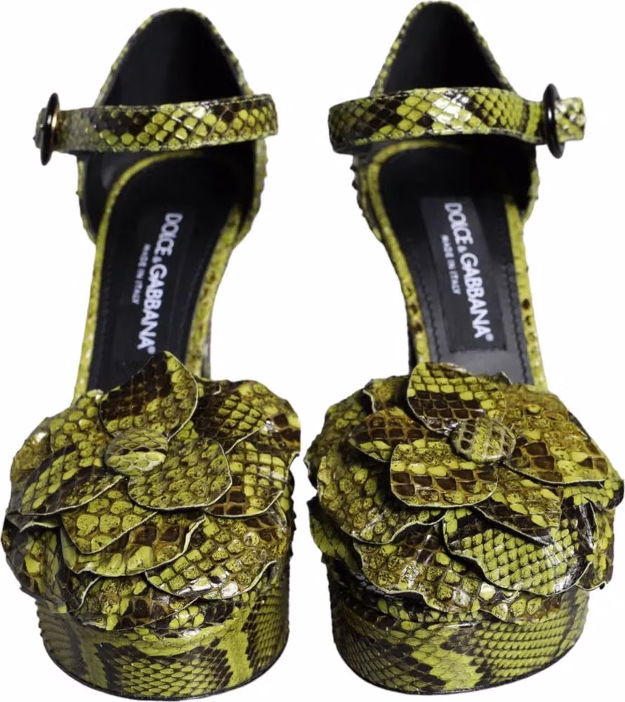 Dolce & Gabbana Green Exotic Leather Ankle Strap Heels Sandals Shoes