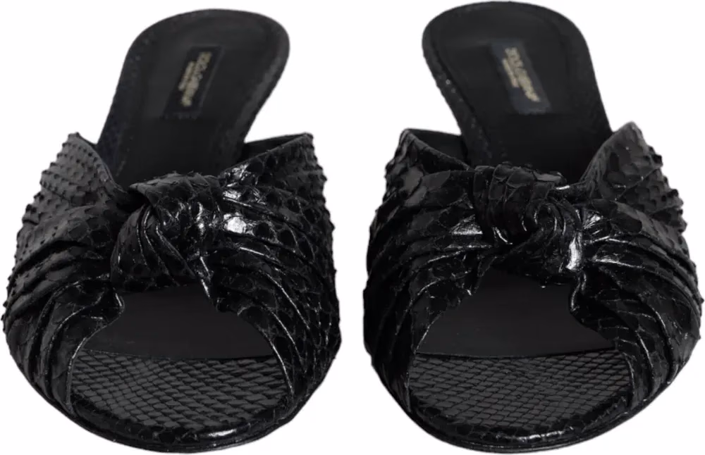 Dolce & Gabbana Black Leather Heels Slides Sandals Shoes