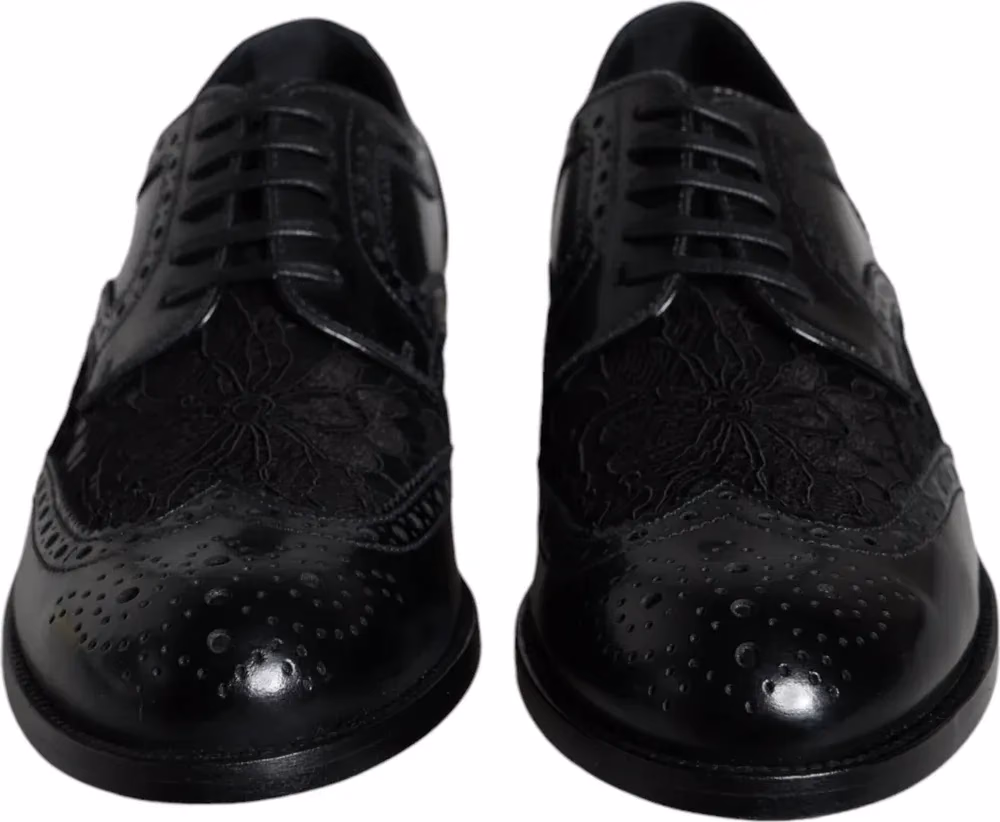 Dolce & Gabbana Black Leather Floral Lace Dress Formal Shoes