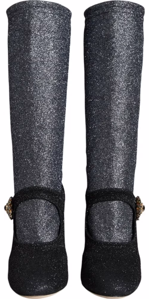Dolce & Gabbana Black Crystal Mary Janes Booties Shoes