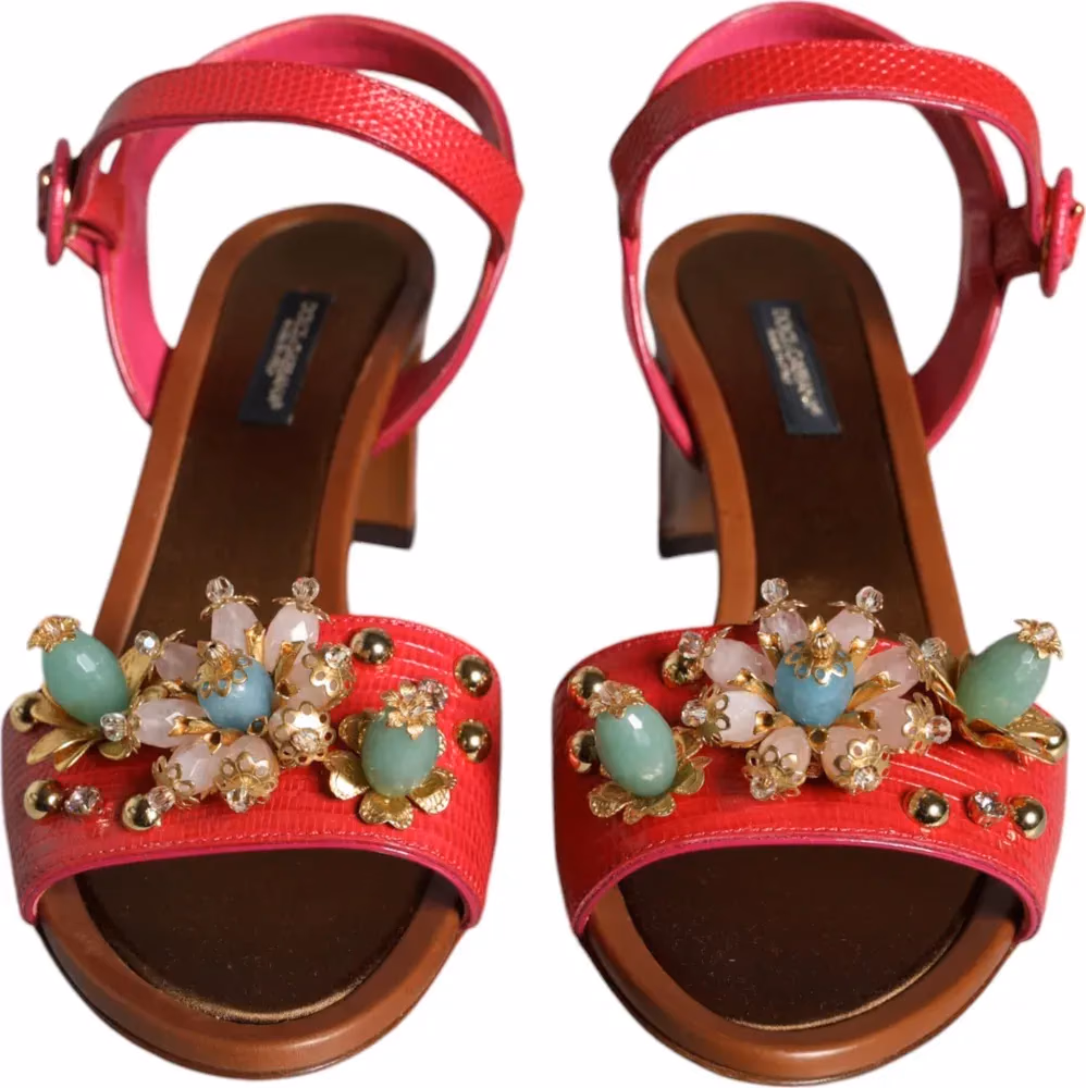Dolce & Gabbana Fuchsia Leather Embellished Keira Sandals Shoes
