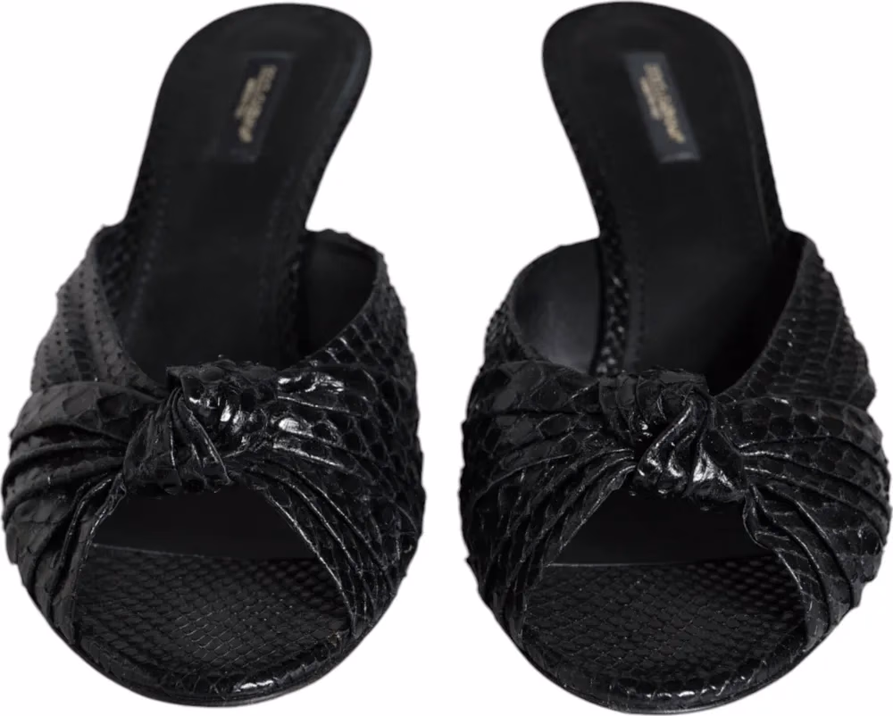 Dolce & Gabbana Black Leather Heels Slides Sandals Shoes