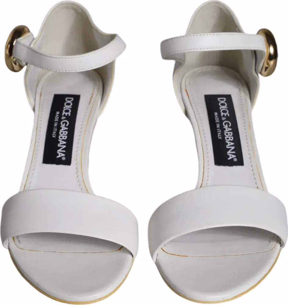 Dolce & Gabbana White Leather Heels Keira Sandals Shoes