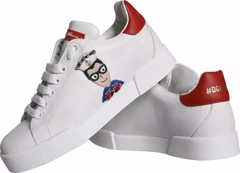 Dolce & Gabbana White Patch Calfskin Nappa Portofino Sneakers Shoes