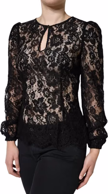 Black Floral Lace See Through Long Sleeve Top