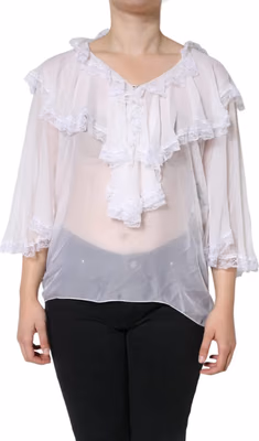 White Ruffles Lace Long Sleeve Blouse Top