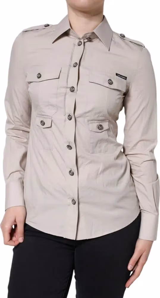 Dolce & Gabbana Beige Cotton Collared Button Down Shirt Top